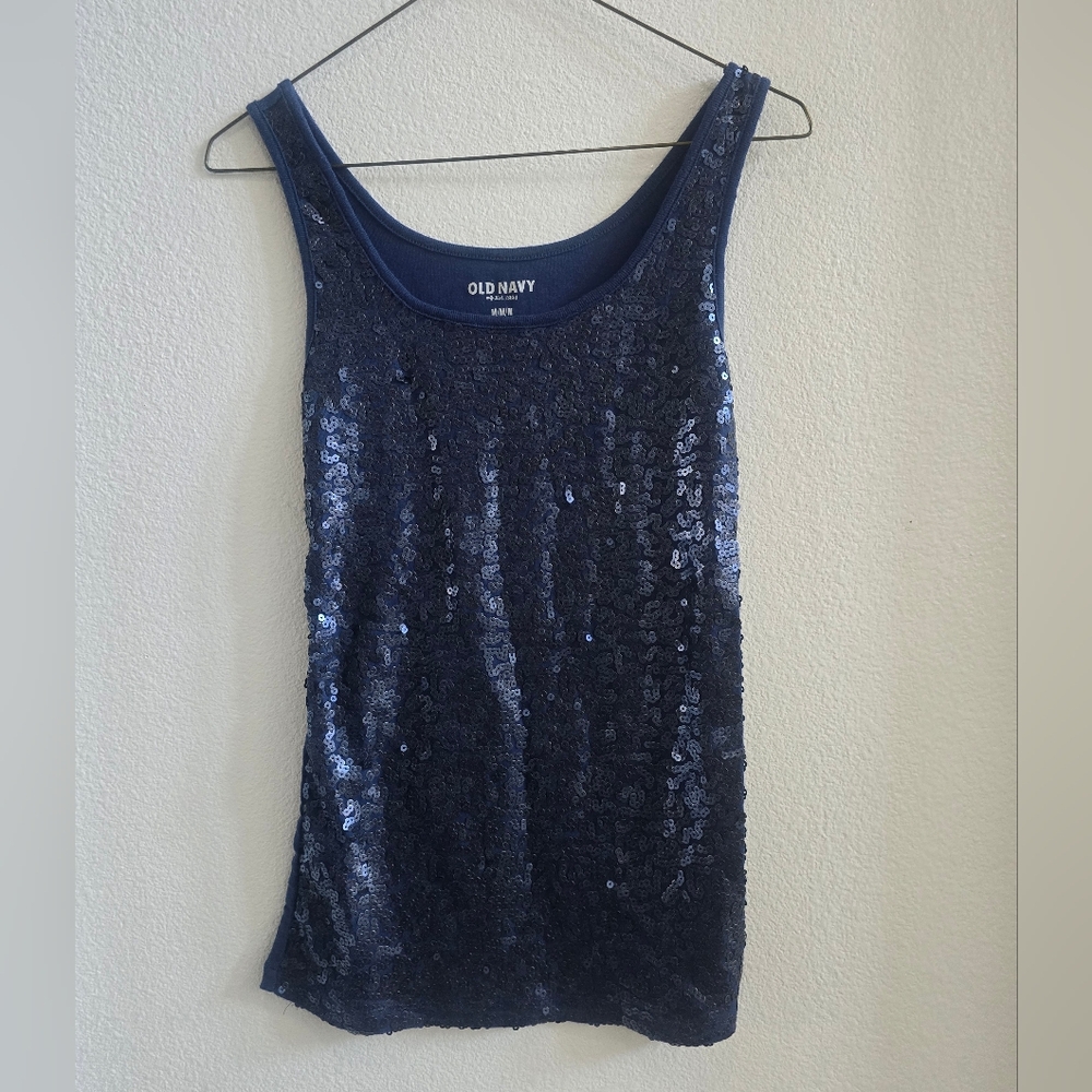 Old Navy blue sequined yank top size medium